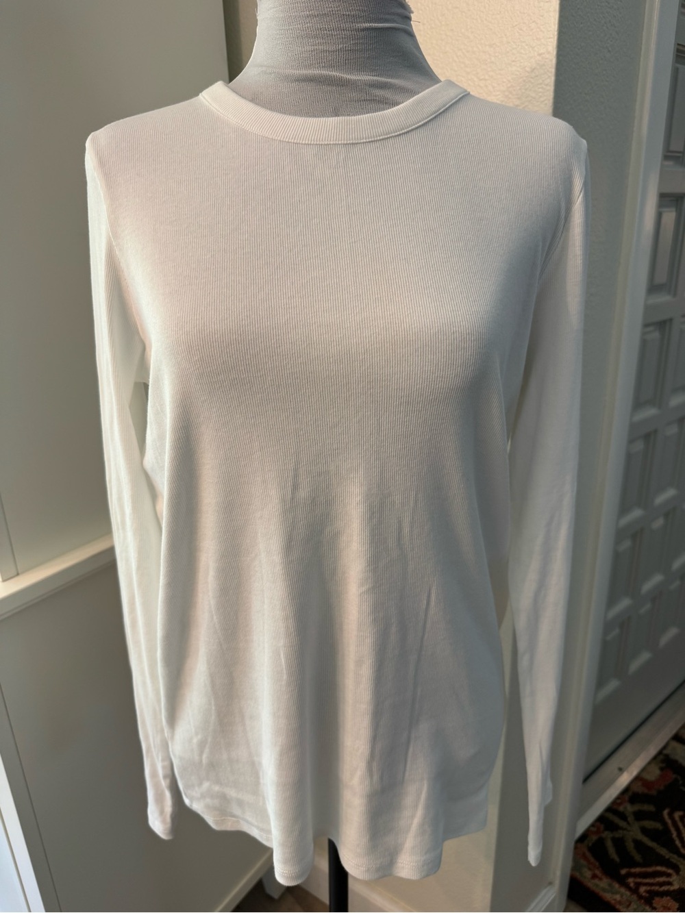 Nordstrom Women’s Long-Sleeve Crewneck Tee - White Pima Cotton Blend